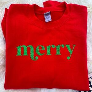 Boutique! 
MERRY festive sweatshirt. Glitter. Trendy. Red. L.